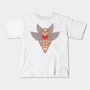 heart with wings, floral ornament, Vintage engraving drawing style, antique design vector illustration Kids T-Shirt